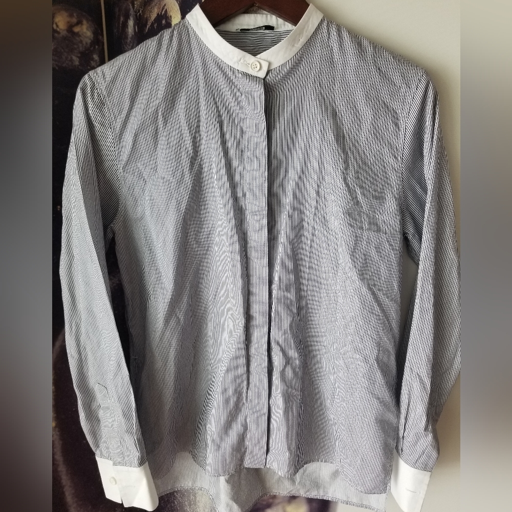 FENDI ROMA Womens Striped‎ Blue White Cotton Long Sleeve Button Shirt US 0